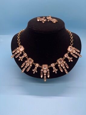 Vintage Gold-Tone Crystal Statement Necklace Set -